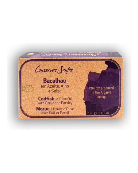 Bacalhau em Azeite Alho e Salsa 120 g - Campos Santos - Weingaumen.com