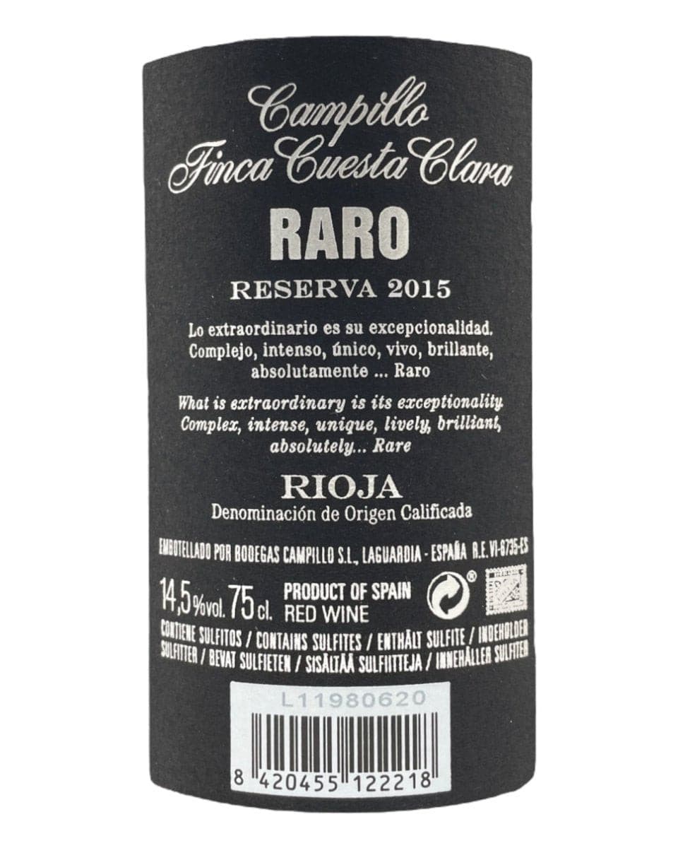 Raro Finca Cuesta Clara Reserva 2015 - Bodegas Campillo - Weingaumen.com